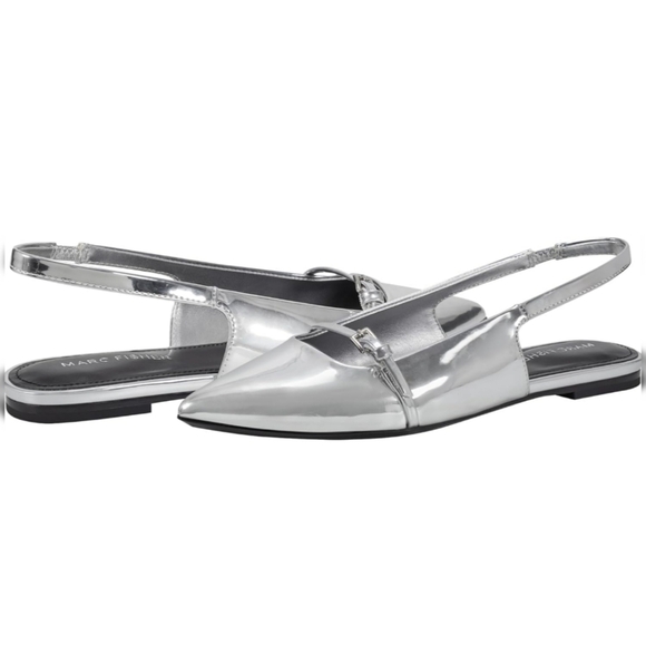 Marc Fisher Elelyn Silver Metallic Pointed Toe Slingback Flats Size 7.5 - Picture 2 of 11